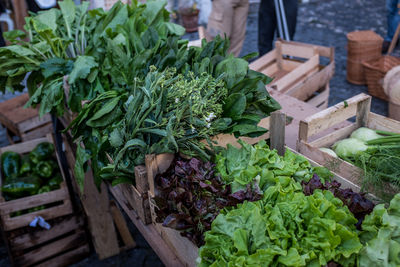 Leaf vegetables for sale at market stall