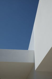 Low angle view of wall against clear blue sky