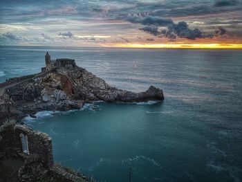 Scenic view of sea against sky during sunset