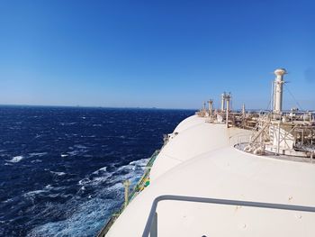 Scenic view of sea against clear blue sky