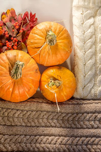 Close-up of pumpkins on table