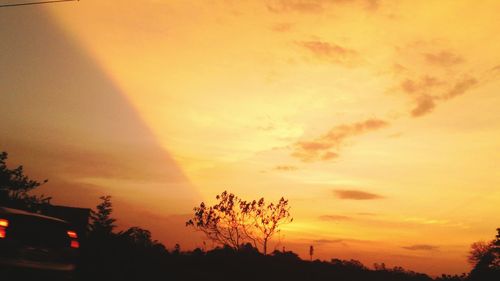 Silhouette trees against dramatic sky during sunset