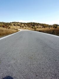 Surface level of road against clear sky