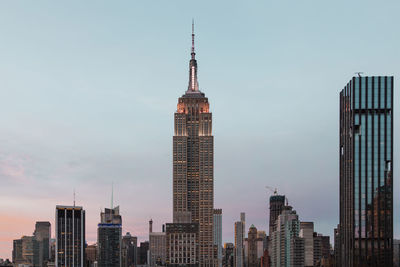 Usa, new york state, new york city, aerial view of empire state building at dusk