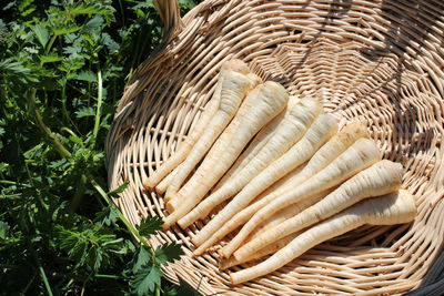 High angle view of vegetables in basket