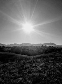 Scenic view of field against sky on sunny day