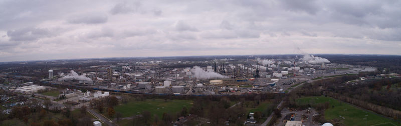 High angle view of cityscape against sky