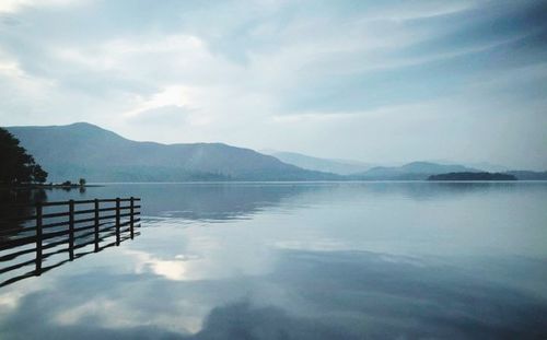 Scenic view of lake against cloudy sky