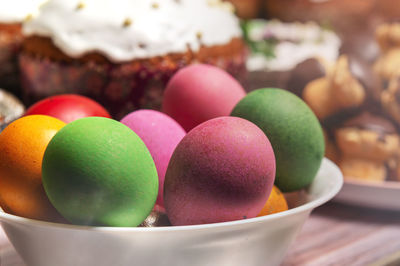 Close-up of easter eggs in carton