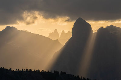 Panoramic view of silhouette mountains against sky during sunset