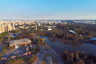 Aerial view of ibirapuera's park in the beautiful day, são paulo brazil. great landscape.