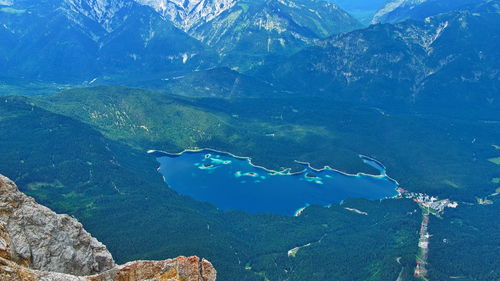 High angle view of sea and rocks