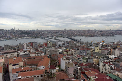 High angle view of townscape against sky