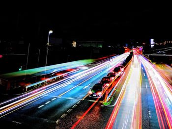 Light trails on city street at night