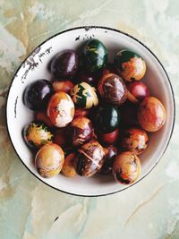 High angle view of fruits in bowl on table