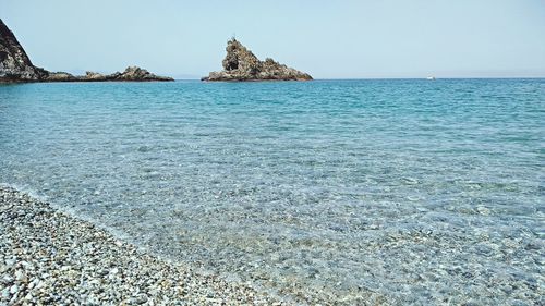 Scenic view of sea against clear sky