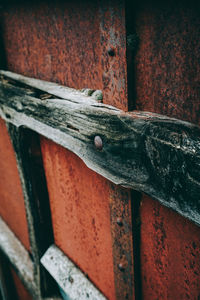 Close-up of rusty metal gate