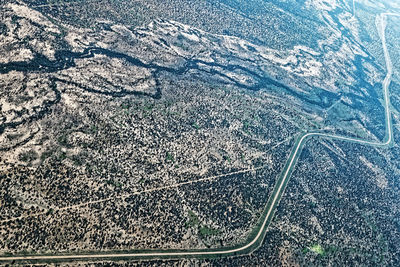 High angle view of snow covered road