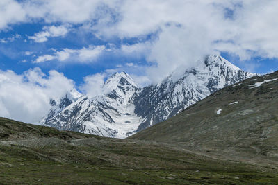 Scenic view of snowcapped mountains against sky