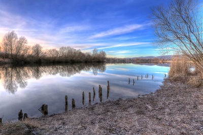 Scenic view of lake against sky