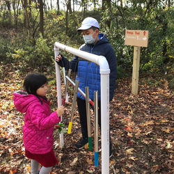 Side view of people standing on trail