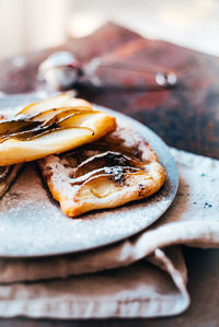 Close-up of dessert in plate on table