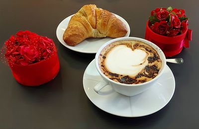 High angle view of breakfast on table