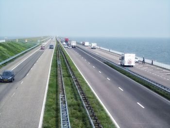 High angle view of highway against clear sky