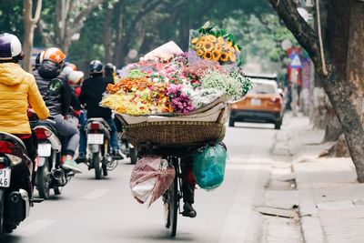 Close-up of bicycle on road