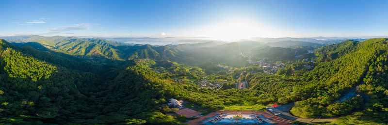 High angle view of mountains against sky