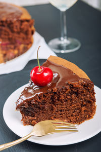 Close-up of cake in plate on table