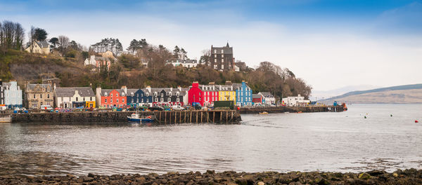 Scenic view of sea and buildings against sky