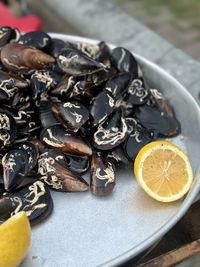 High angle view of food in plate on table