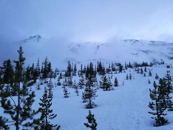 Scenic view of snow covered mountains against sky