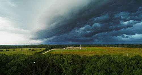 Scenic view of field against cloudy sky