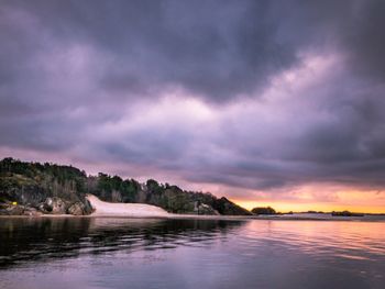 Scenic view of lake against dramatic sky