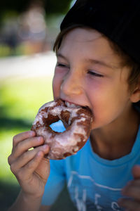 Close-up cute girl eating food