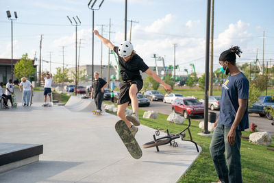 Young man skateboarding on skateboard