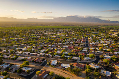 High angle view of townscape against sky