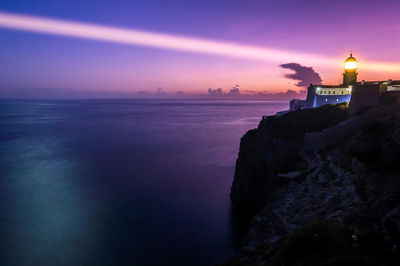 Scenic view of sea and buildings against sky during sunset