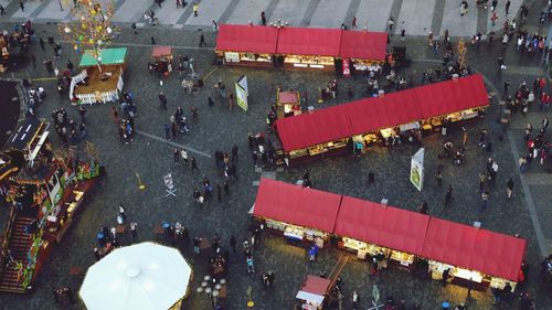 High angle view of people at market during easter