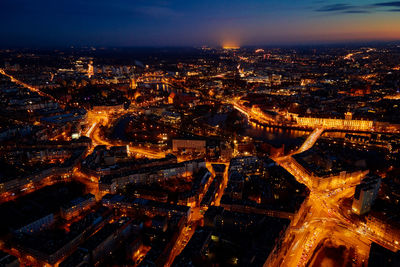 Wroclaw city at night, aerial view