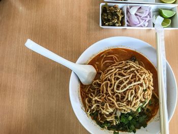 High angle view of food on table