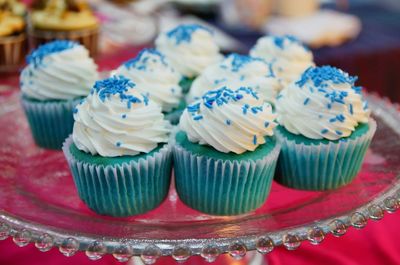 Close-up of cupcakes on table