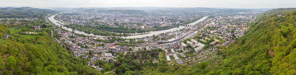 High angle shot of trier city against sky