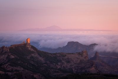 Scenic view of rock formation against sky during sunset