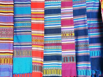 Full frame shot of multi colored scarves at market stall