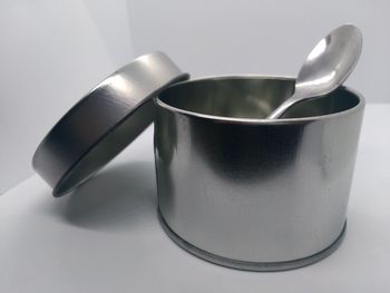 High angle view of coffee cup on table