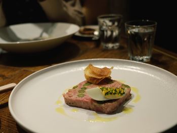 Close-up of breakfast served on table