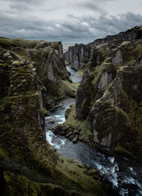 High angle view of river amidst rock formation